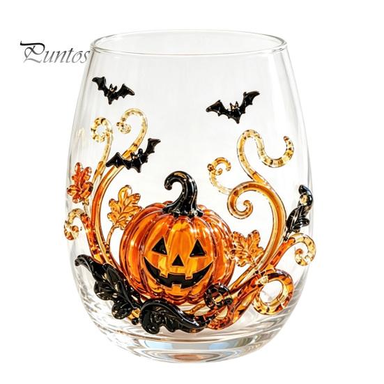 Cute Ghost Pumpkin Spider Web Glasses Halloween 3D Embossed Glass, Painted Tumbler, Durable Cold Drink Tumblers Lead-free Wine Beverage Cup for Party