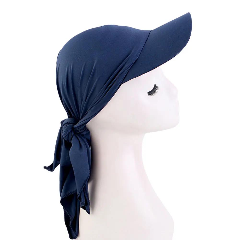 Women Ethnic Style Classic Solid Color Turban Hat Curved Brim Adjustable Baseball Cap Breathable Sunscreen Headscarf Hat