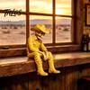 Window Edge Decoration 3D Printed Western Cowboy Skeleton Figurine, Sitting Statue Rustic Desk Decor Sitter, West Style Desktop Shelf for Home Office