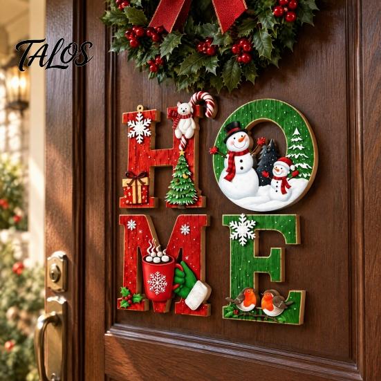 Holiday Atmosphere Home Accents 4Pcs/Set Rustic HOME Sign, Christmas Wooden Wall Decor 2D Flat Decorative Seasonal Signs for Door Snowflake
