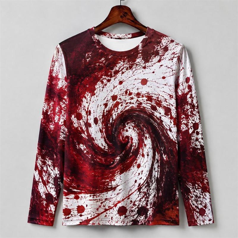 Druk 3D Horror Czerwone Plamy Krwi Wzór Halloweenowa Koszulka z Długim Rękawem Dla Mężczyzn Vintage Halloweenowa Impreza Osobowość OOTD Koszulka Top
