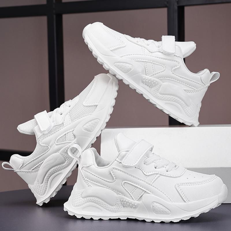 Weiße Kinder Leder Freizeitschuhe für Jungen Mädchen Laufschuhe Outdoor Atmungsaktives Mesh Kinder Schule Walking Sport Rutschfest