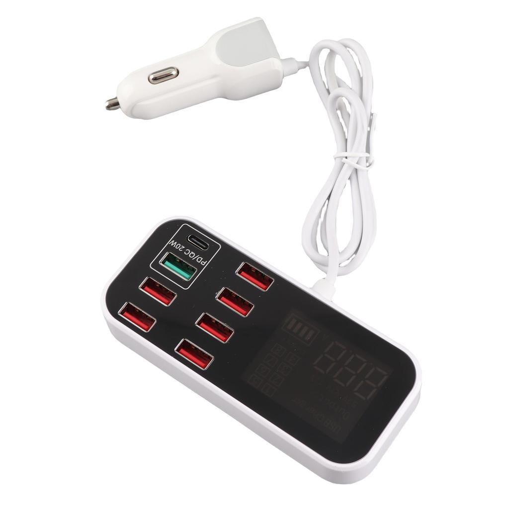 40W Multiple USB Car Charging Station 8 Ports USB Car Display Charger Adapter QC3.0 and Type C PD Car Charger Adapter