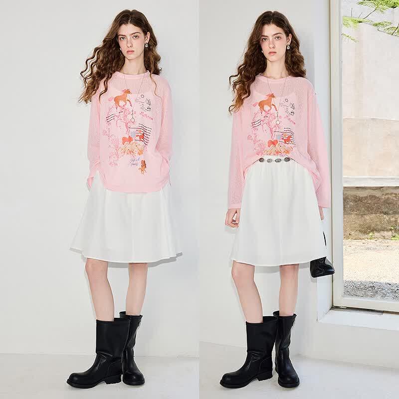 Chuyu Women's Bohemian Print Long-Sleeve T-Shirt