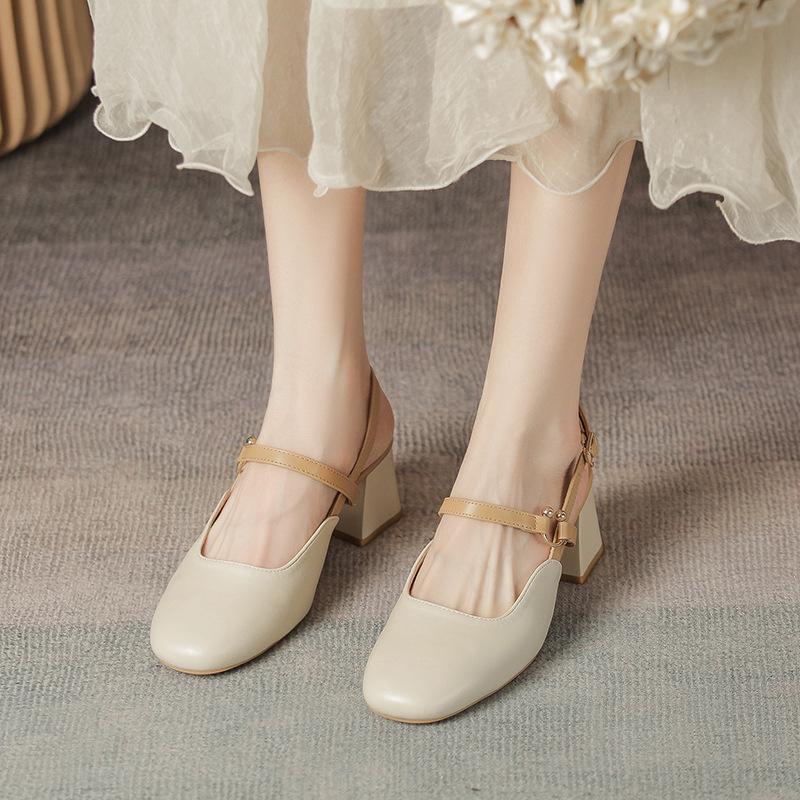 Baotou Sandals Women's Summer Single Shoes with Skirts with Thick Heels Mary Jane Shoes Women's Thick Heels