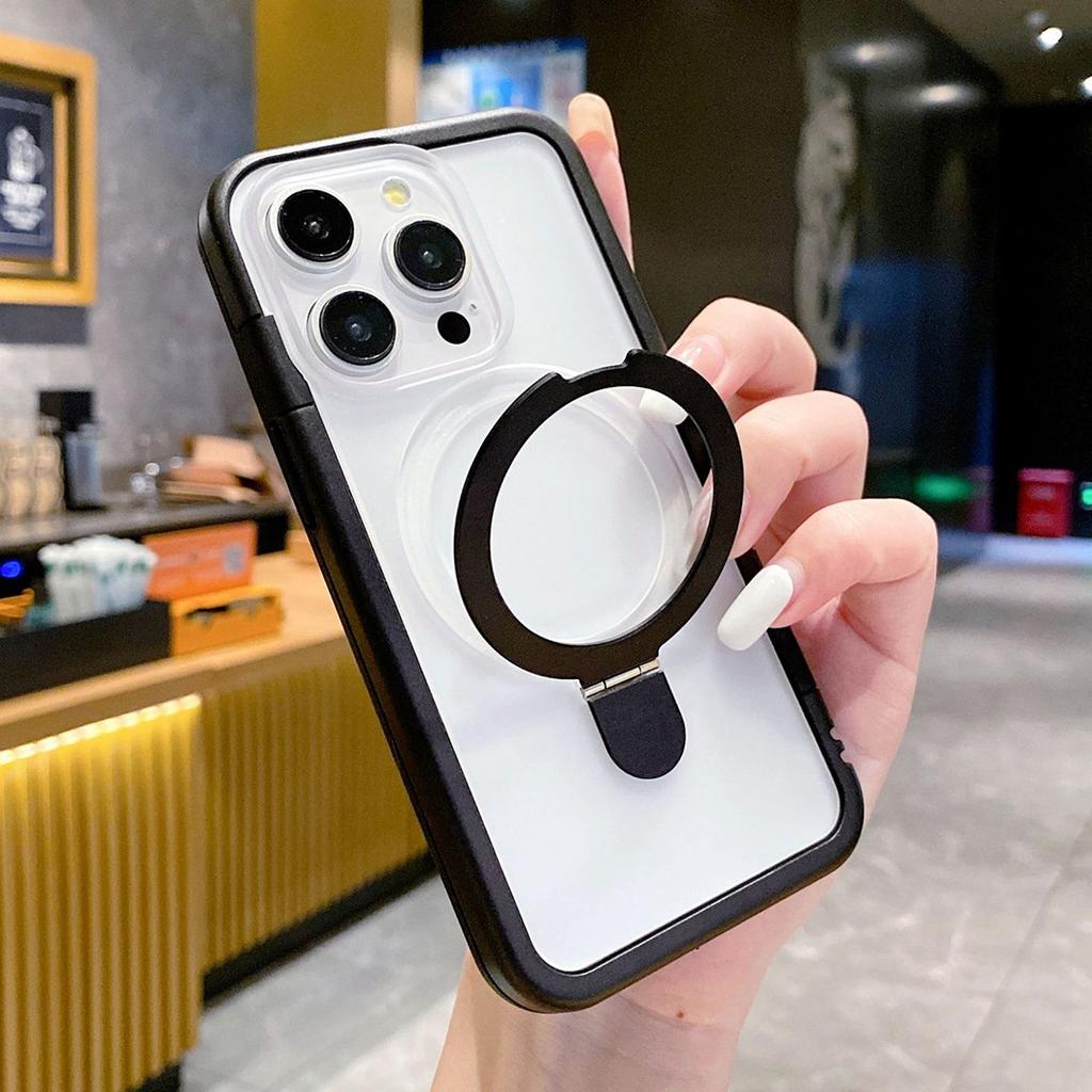 Applicable To Apple 15 Magnetic Bracket Mobile Phone Case 12 High-end Contrasting Color IPhone 14pro Lens Full-inclusive Protective Case