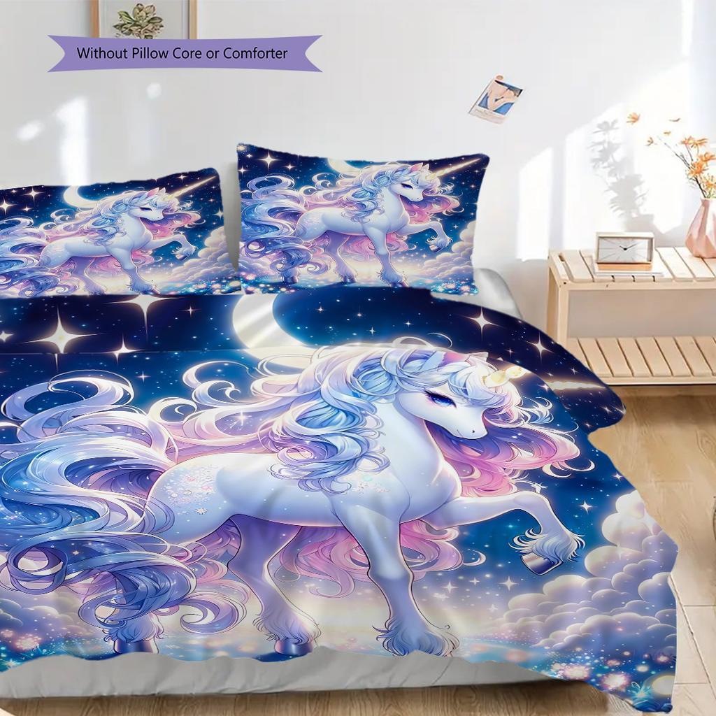 Biancheria da letto con unicorno da sogno, copripiumino, federa, decorazione per la casa, regalo di compleanno (1 * copripiumino+2 * federe, senza imbottitura)