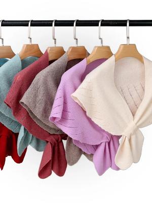 Women Wool Openwork Small Shawl Wrap Fishtail Elegant French 100 Wool Knitted Cape Soft Neck Warm Cappa Cozy Fashion Scarf