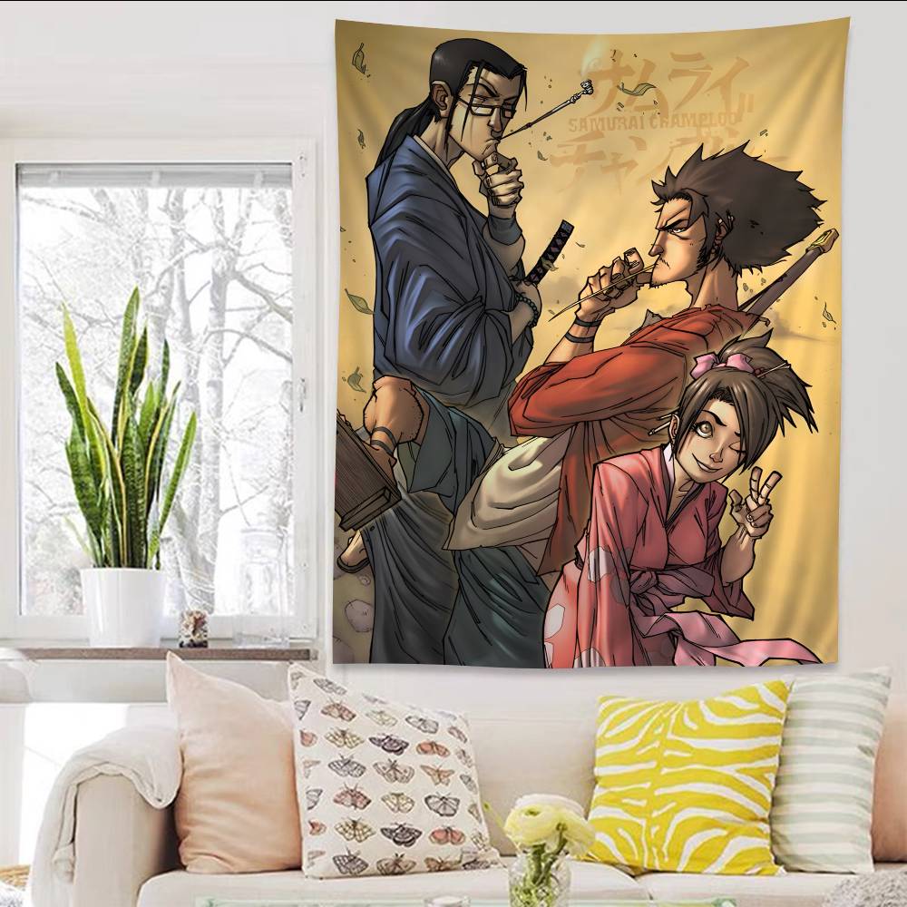 Vintage Samurai Champloo Anime Colorful Tapestry Wall Hanging Hippie Flower Wall Carpets Dorm Decor Japanese Tapestry