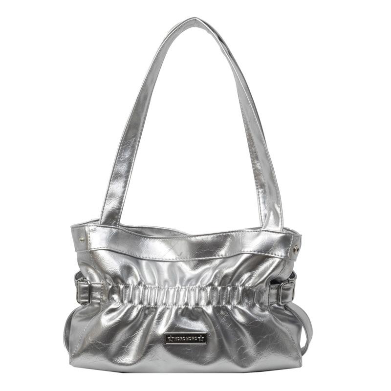 Casual versatile niche pleated bag women's 2025 new fashion shoulder underarm bag commuter tote bucket bag