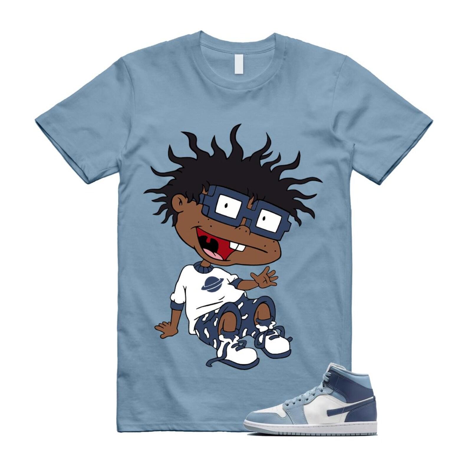 1 Diffused Blue Grey White Mid T Shirt Match FINSTER M