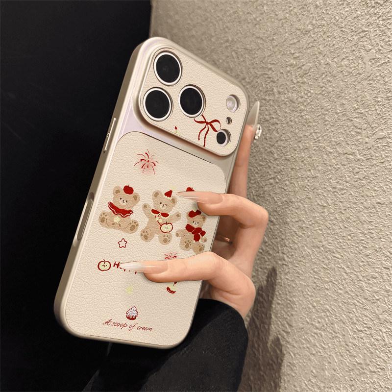 Fireworks bear is suitable for iPhone17promax mobile phone case, Apple s new niche leather case. apple 17promax