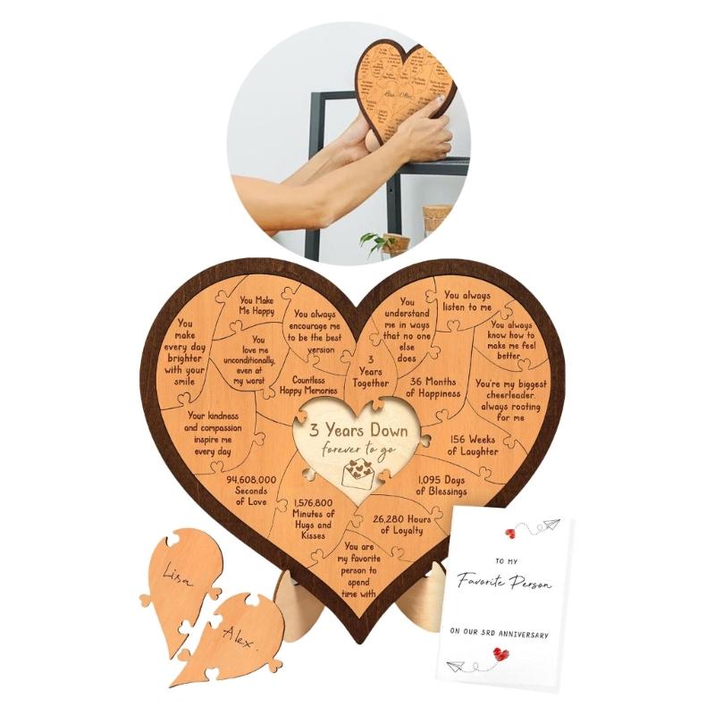 Customizable Wood Heart Puzzle Desktop Decors for 1Year/3rd Year Anniversary Room Decors and Memory Gift for Him or Her
