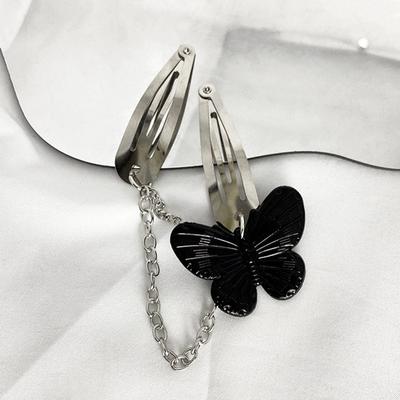 Cool Tassel Chain Hair Clip for Women Spice-Girl Hairpins Y2K Butterfly Pendant Hair Style Accessories for Thin Bangs