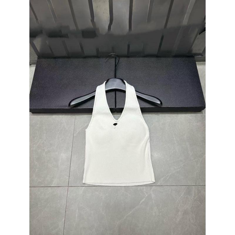 Xiangjia 2025 Autumn/Winter Color Block Logo Knit Halter Vest: Slimming, Age-Reducing, Sexy, Versatile Top