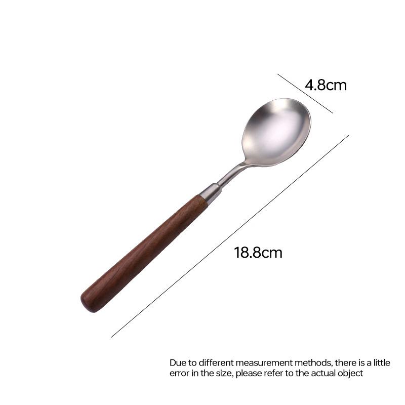 New Vintage imitation walnut spoon brushed Western tableware stainless steel round head family dinner spoon imitation wood grain