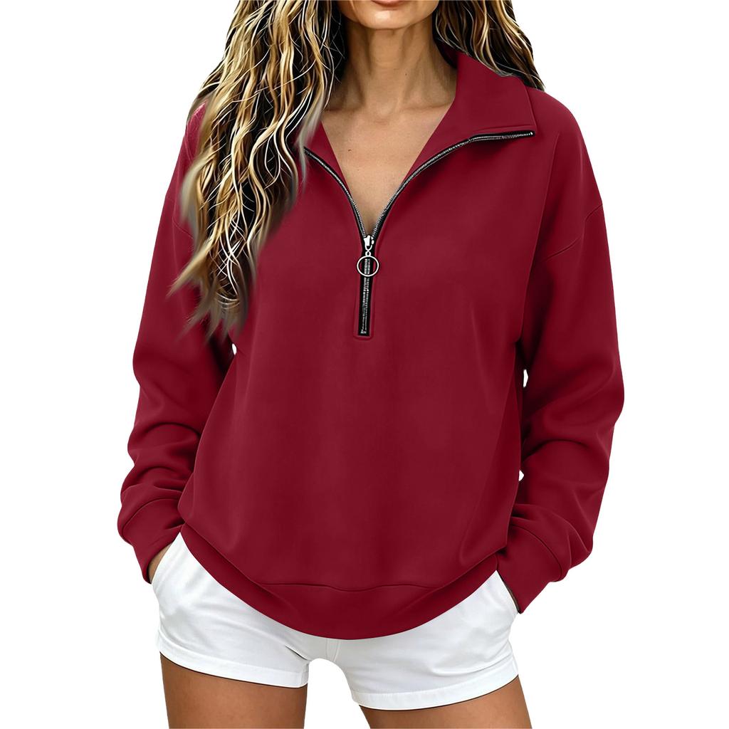 Women's Fashion Long Sleeve Zip Up Neck Sweatshirt Top