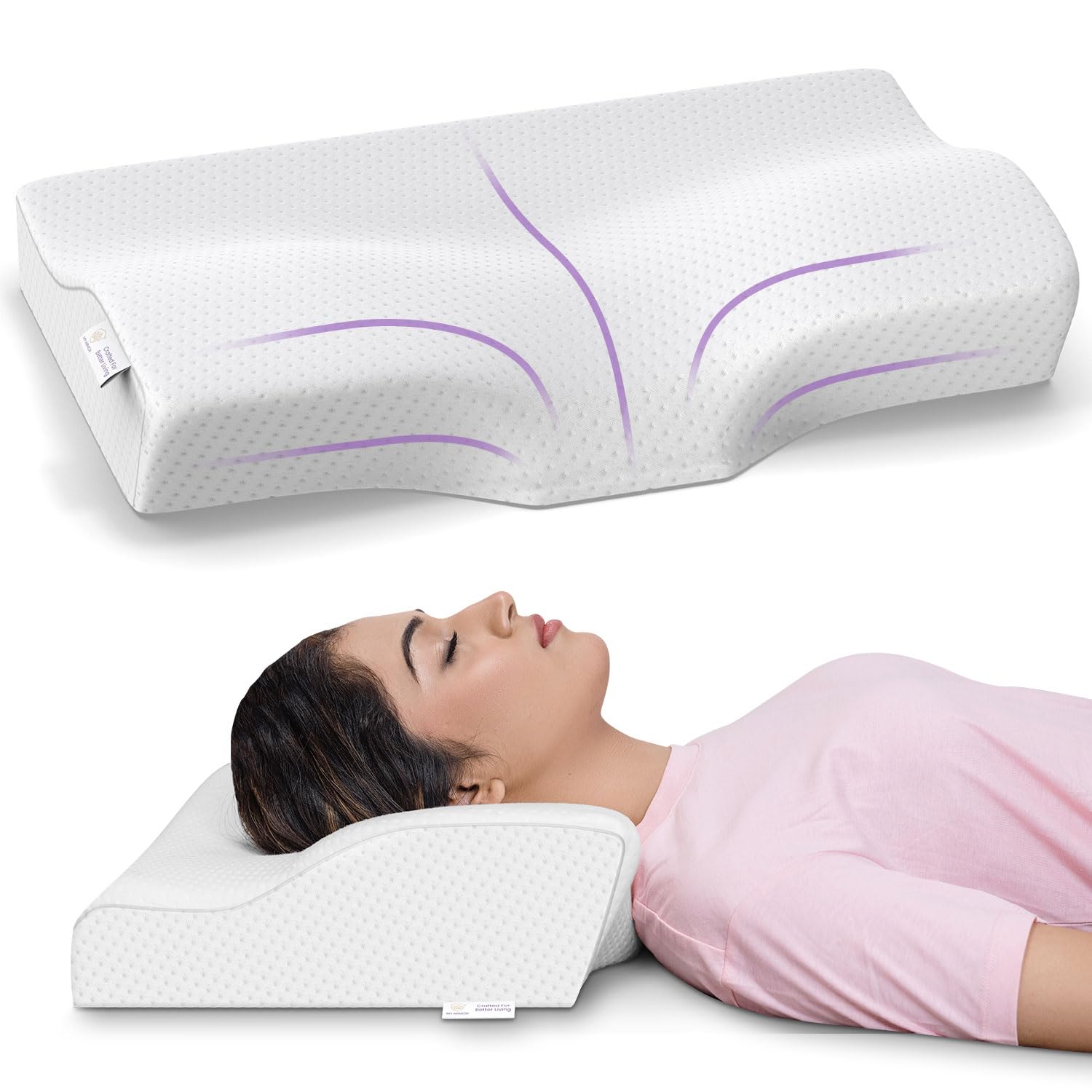 Cervical Pillow for Neck Pain |for Spondylitis Neck & Shoulder Pain, Orthopedic Memory Foam Pillow for Sleeping,  White Bamboo - Pack of 1