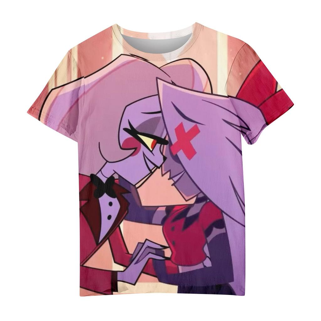 Unisex laisvalaikio trumpomis rankovėmis marginti marškinėliai su apvaliu kaklu