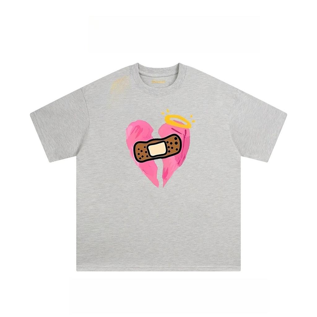 Summer Best-selling American Trendy Brand Heart-print T-shirts for Men and Women, Street Fashion and Hip-hop Style T-shirts