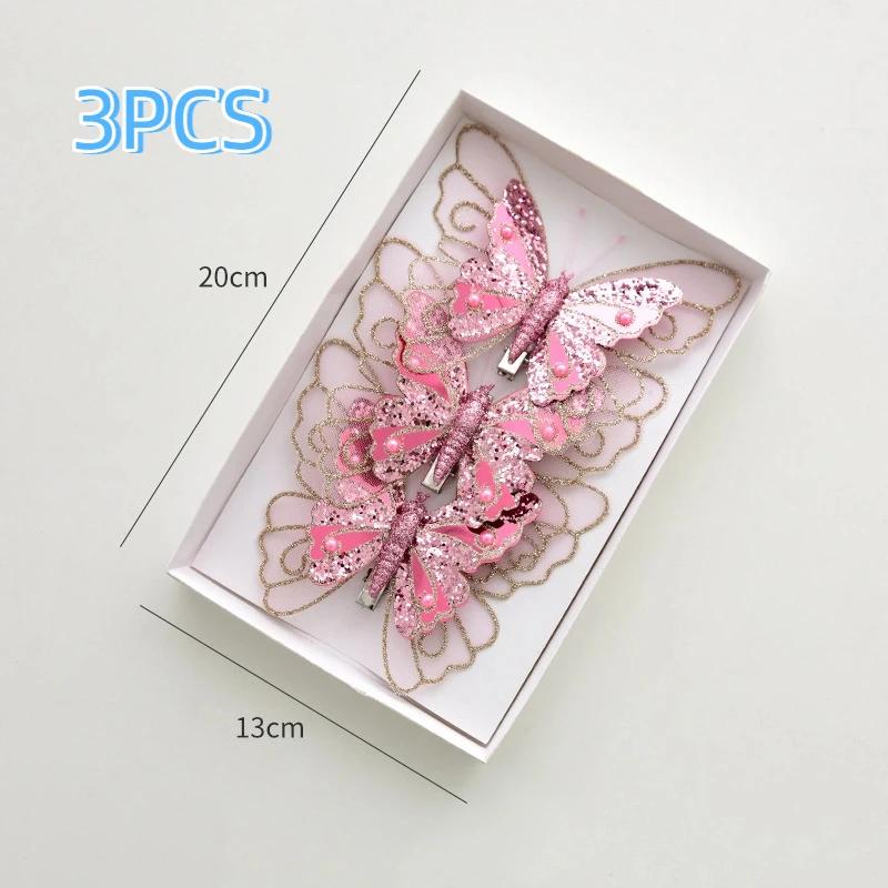 Christmas Decoration Butterfly Hairpin 3/6PCS - Simulation Double Colored Sequins Tree Pendant & Bridal Party Decor Accessory