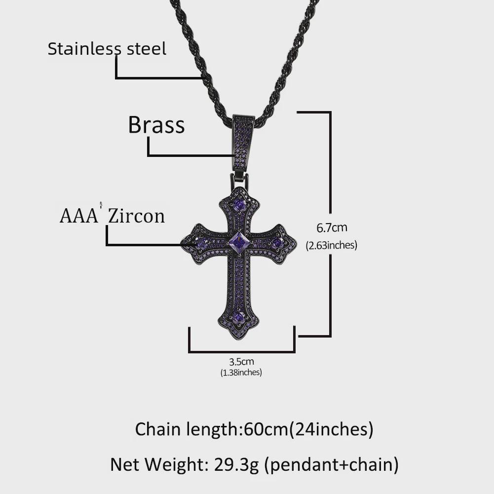 European & American Hip-Hop Cross Pendant Necklace with Diamonds