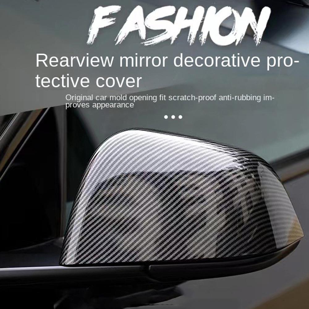 For Tesla Model 3 Y Rearview Mirror Cover Bright/Matte Carbon Fiber Rear View Mirror Decorative Shell Exterior Car