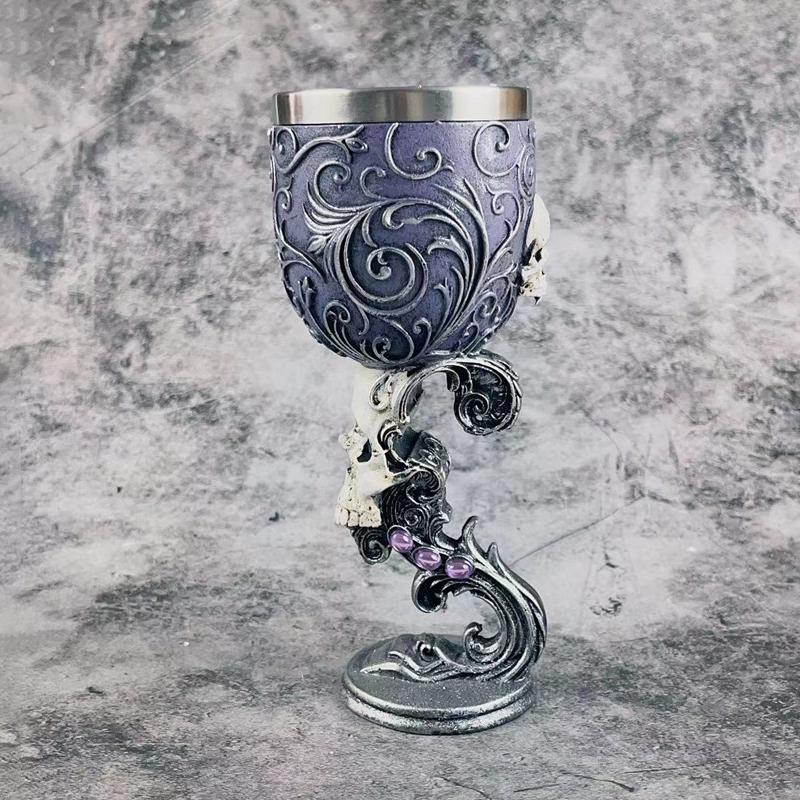 1Pcs Medieval Retro Goblet 3D Red Wine Glass Stainless Steel Liner Cocktail Glass Retro Creative Personalized Gift Ornament