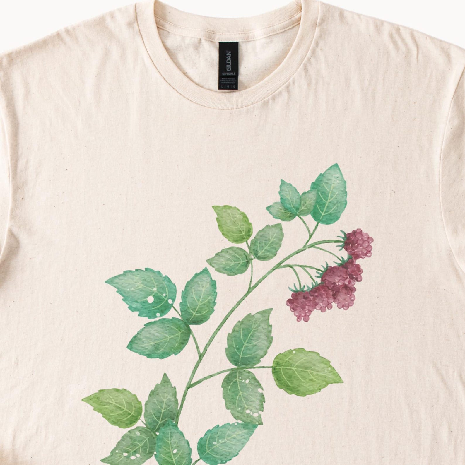 Botanical Blackberry Branch Graphic T Shirt Nature Inspired Watercolor Berry Plant Art Tee Gift for Garden Lovers Aesthetic Apparel 160