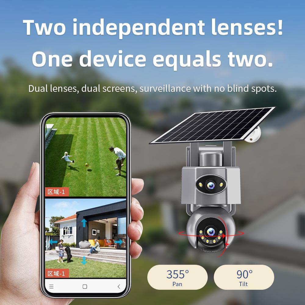 4G/WiFi Solar IP Camera with Dual Lens – PTZ, 8MP, 10X Zoom, Outdoor Surveillance System with Built‑in Battery