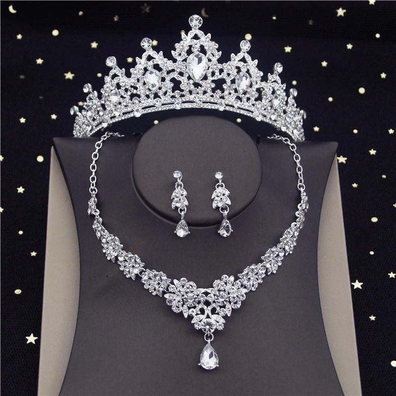 Gorgeous Crystal Bridal Jewelry Sets Fashion Tiaras Earrings Choker Necklace for Women Wedding Dress Bride Dubai Jewelry Set