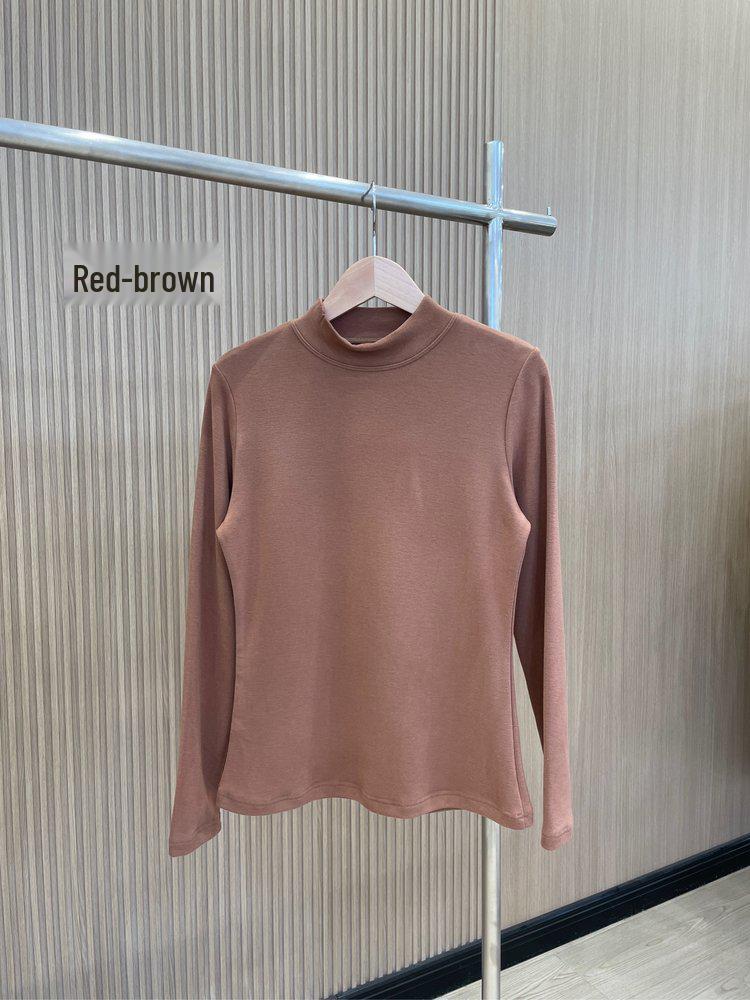 

Женский велюровый базовый топ с полувысоким воротом и антибактериальной подкладкой из флиса для осени/зимы L (60-70 kg) коричневый/красный