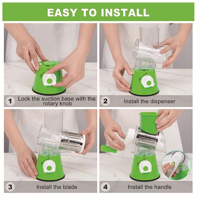 Kitchen Multifunctional Vegetable Slicer Fruit Cutter Cheese Shredder Tabletop Rotary Drum Grater