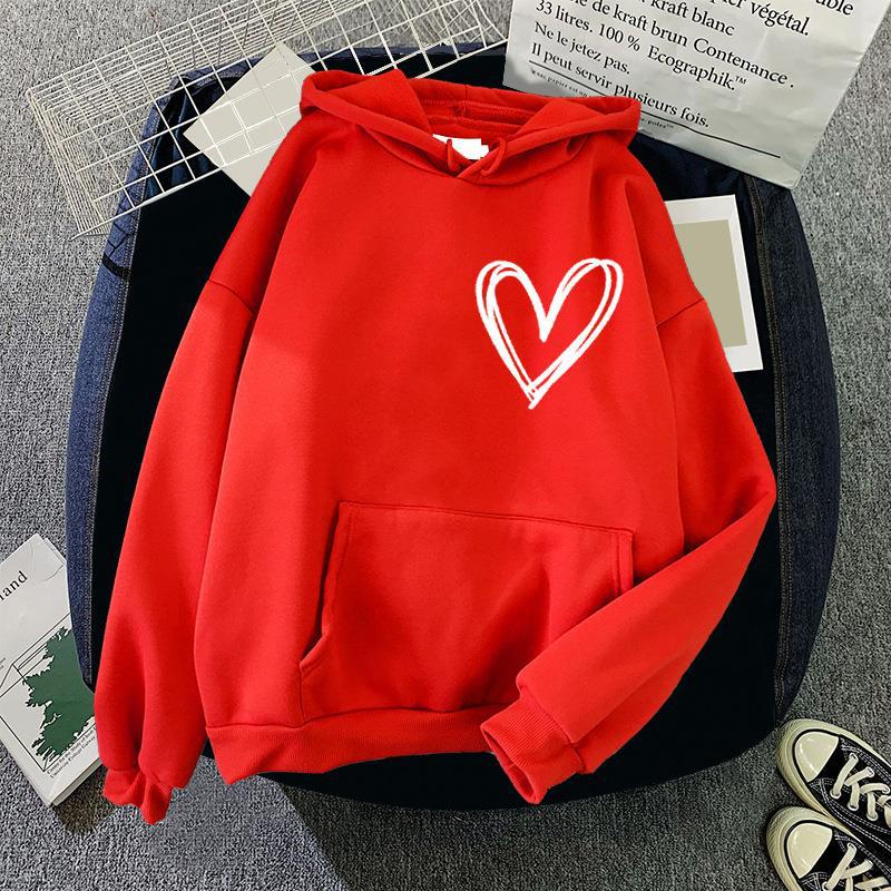 Herz Druck Frauen Sweatshirt Weiche Casual Lose Vintage Weibliche Hoodies Winter Warme Fleece Student Tops