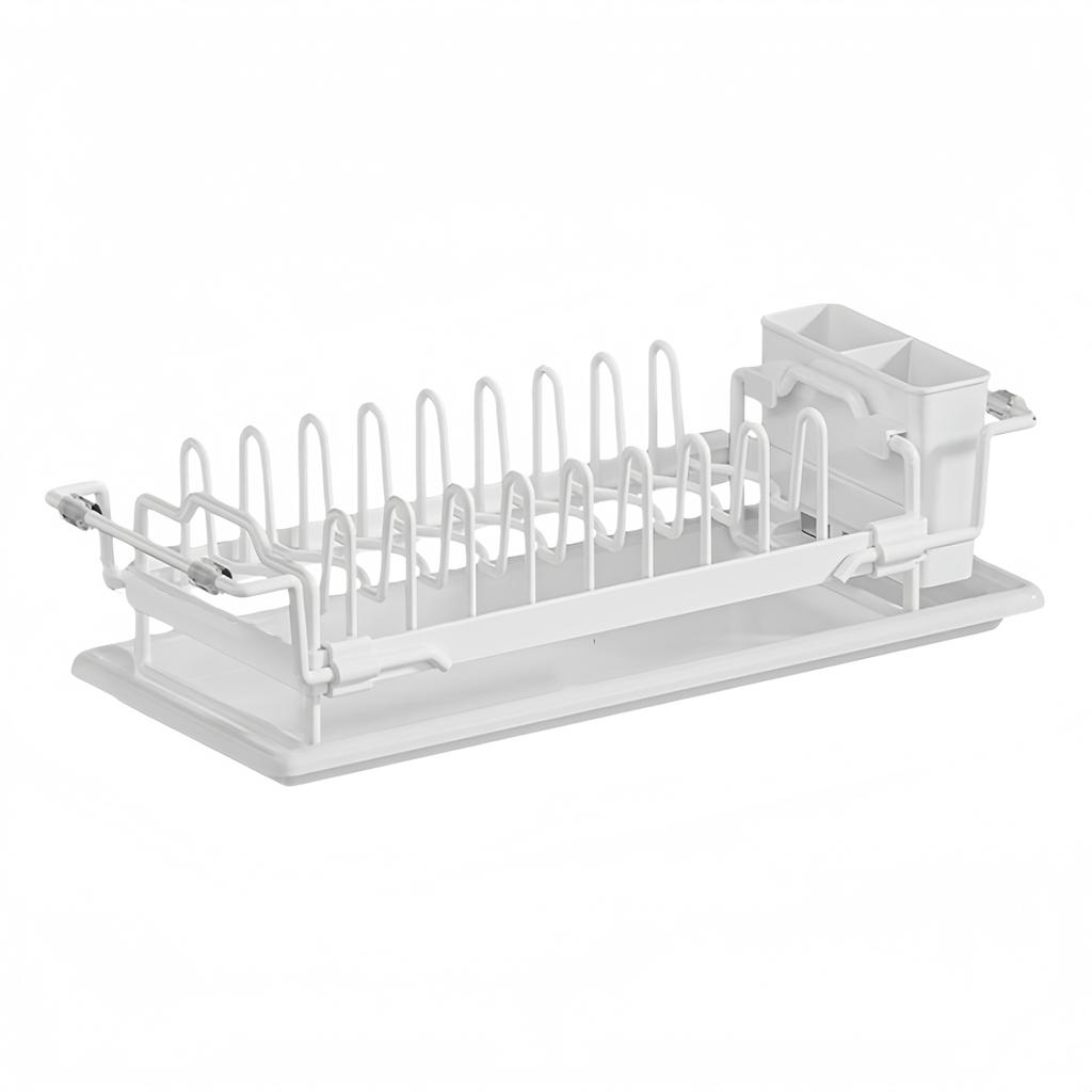 Space Efficient Expandable For Kitchen Dish Drying Rack with Pot Lid Holder and Cutlery Compartments for Sink Counter