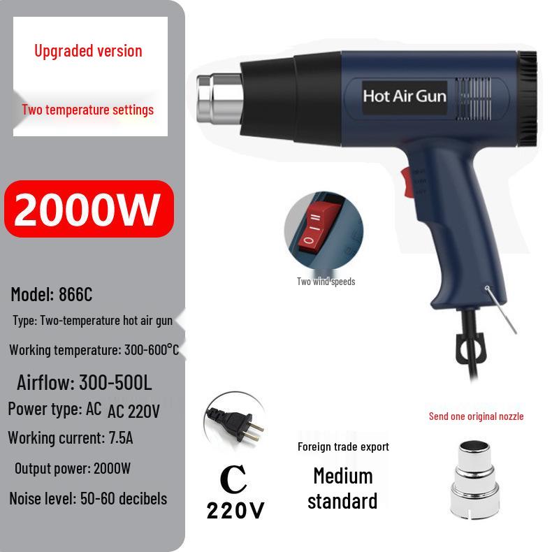 Dual Voltage High-Power Heat Gun: 110V US & 220V EU Handheld for Drying, Film Baking, and Heat Shrink Applications