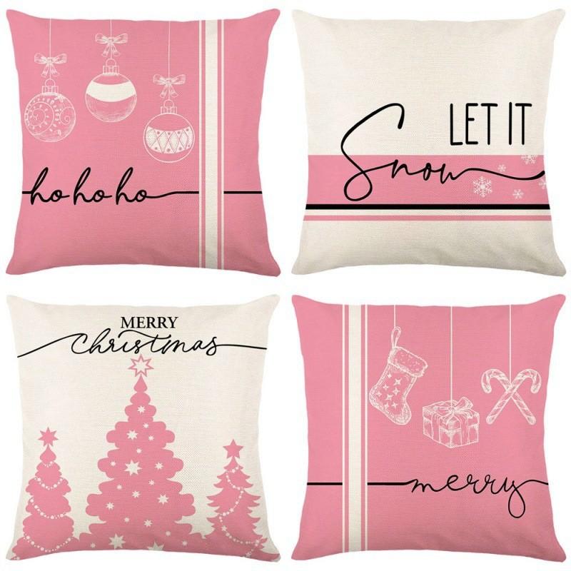 New Christmas Throw Pillow Cushion Home Decoration Short Plush Linen Printed Throw Pillow Cover