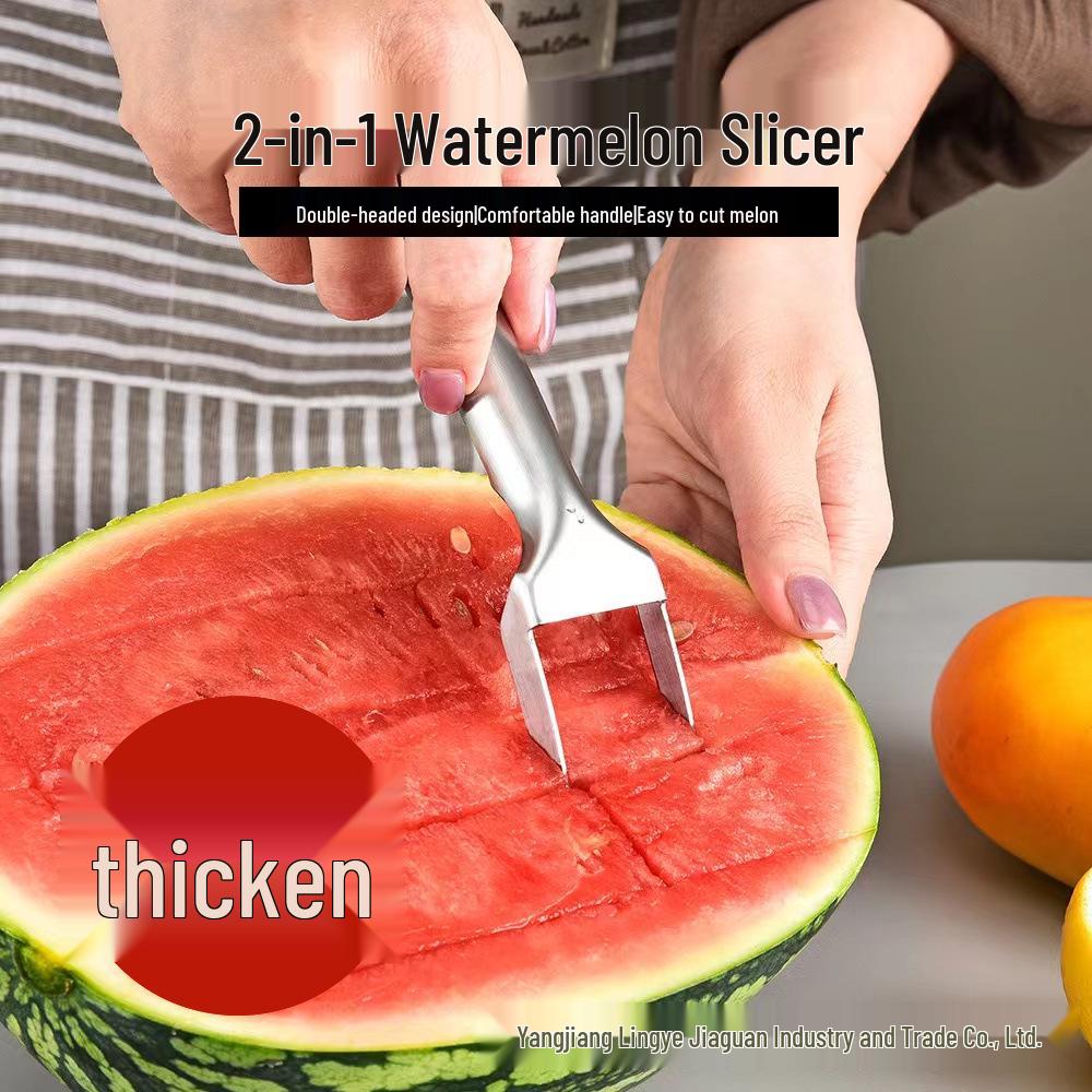 Enhanced 430 Stainless Steel Watermelon Cutter & Dicer with Fruit Scoop, Dual-Headed and Versatile.