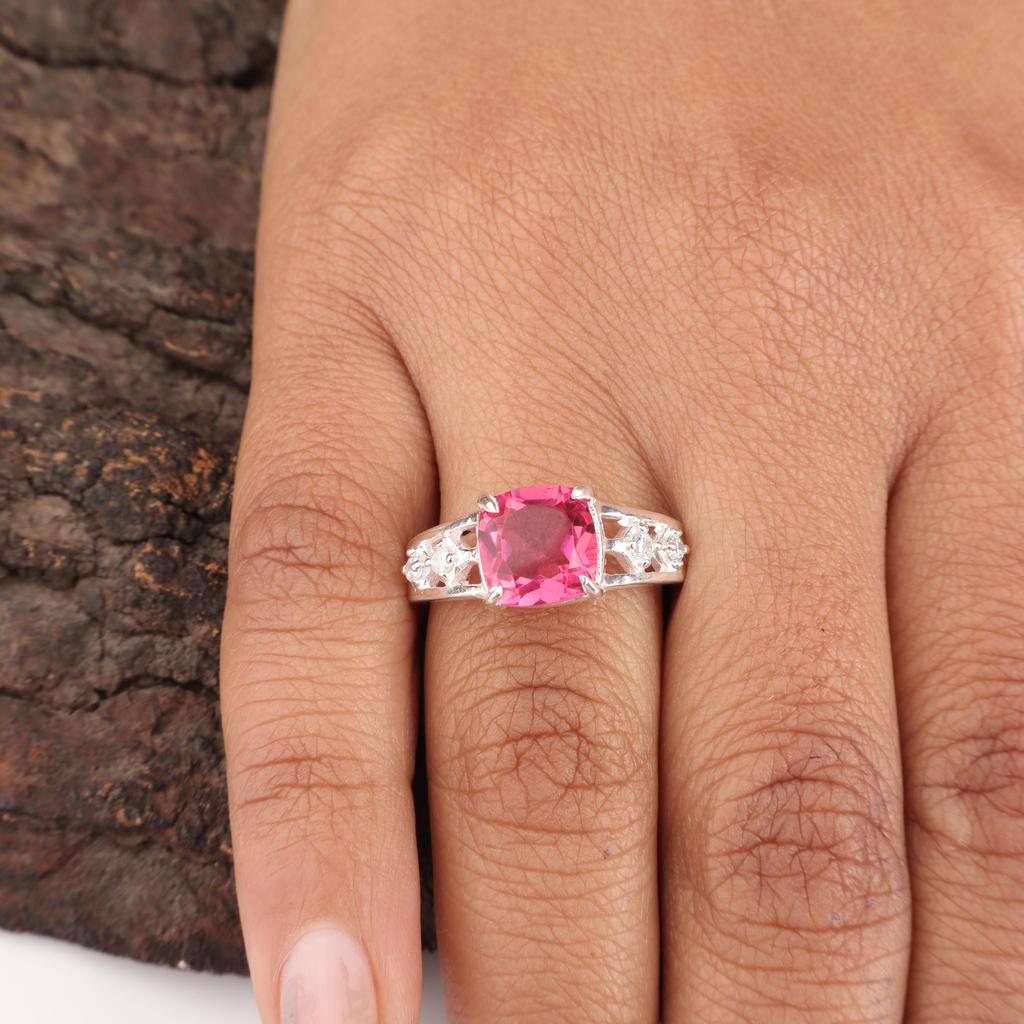 Pink Tourmaline Gemstone 925 Sterling Silver Women Jewelry Designer Ring For Anniversary Gift CZR-15-2