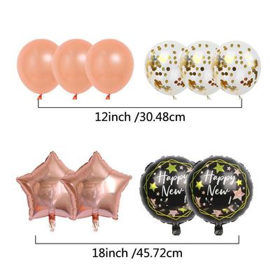10-Piece New Year'S Theme Happy New Year Pink Rose Gold Aluminum Film Latex Pentagram Balloon Combination