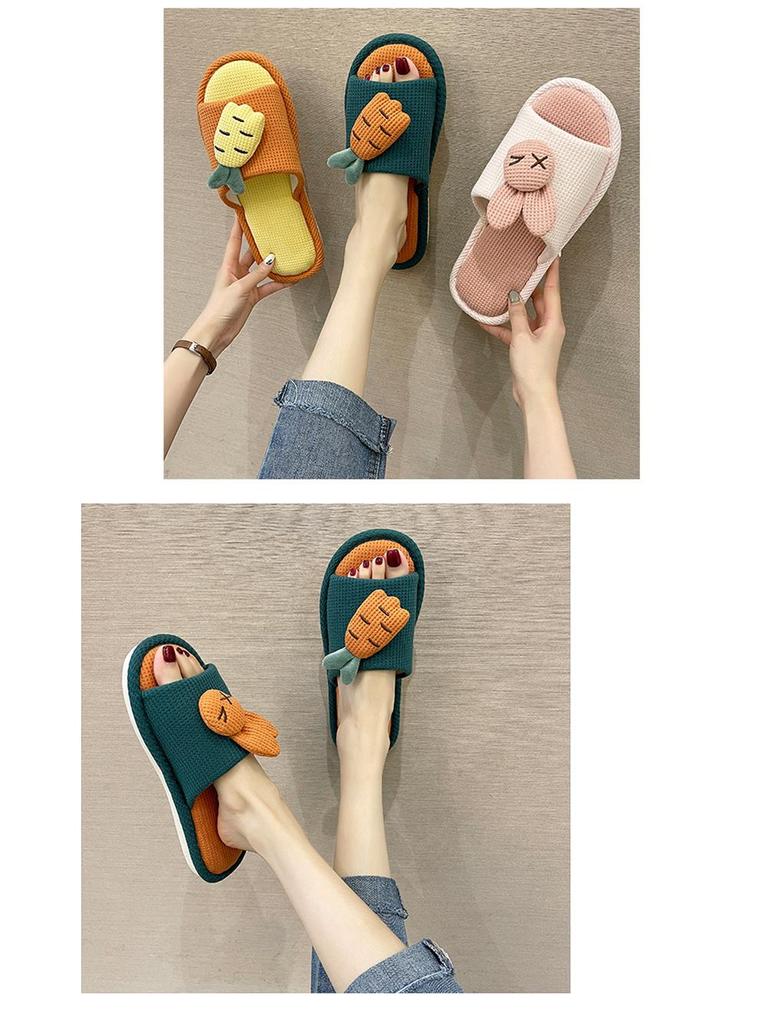 Cute Cotton Linen Slippers for Women - Silent Indoor Home Footwear for Spring and Autumn