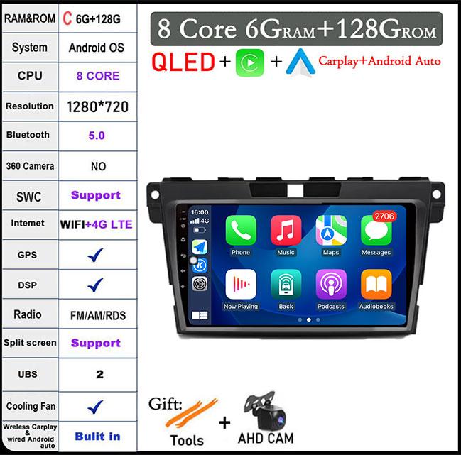 QLED Android 14 Car Radio For Mazda CX7 CX-7 CX 7 2008 - 2015 Car Multimedia Navigation GPS Video Carplay Auto BT RDS Stereo