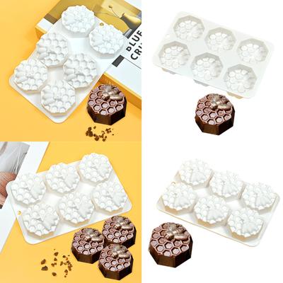 6-cavity Honeycomb Silicone Mold Baking Tool Mousse Cake Decorating Mold for Making Chocolate, Candy, Candle, Soap