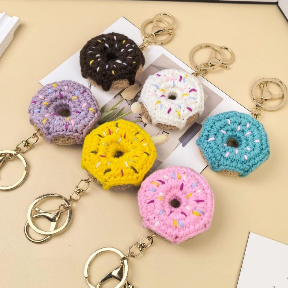 Mini Crochet Donut Keychain Colorful Food Shape Key Ring Handmade Knitted Keychain Bag Pendant