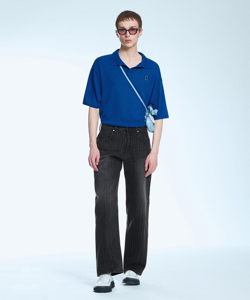 Sekeonmonollogeu Keyhole Collar Short Sleeve Summer Knit Cobalt Blue Sekt005Coblue