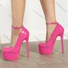 Comemore Sexy 16cm Super High Heels Shoes Rose Red Platform Pumps Women Patent Leather Stiletto Wedding Banquet Heels Women