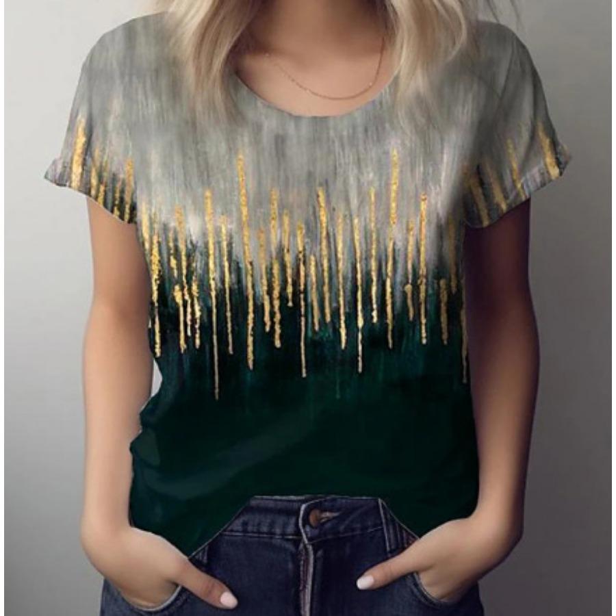 

Футболка з квітковим 3D-друком Літній жіночий одяг Топи з круглим вирізом Повсякденні футболки з короткими рукавами 3XL