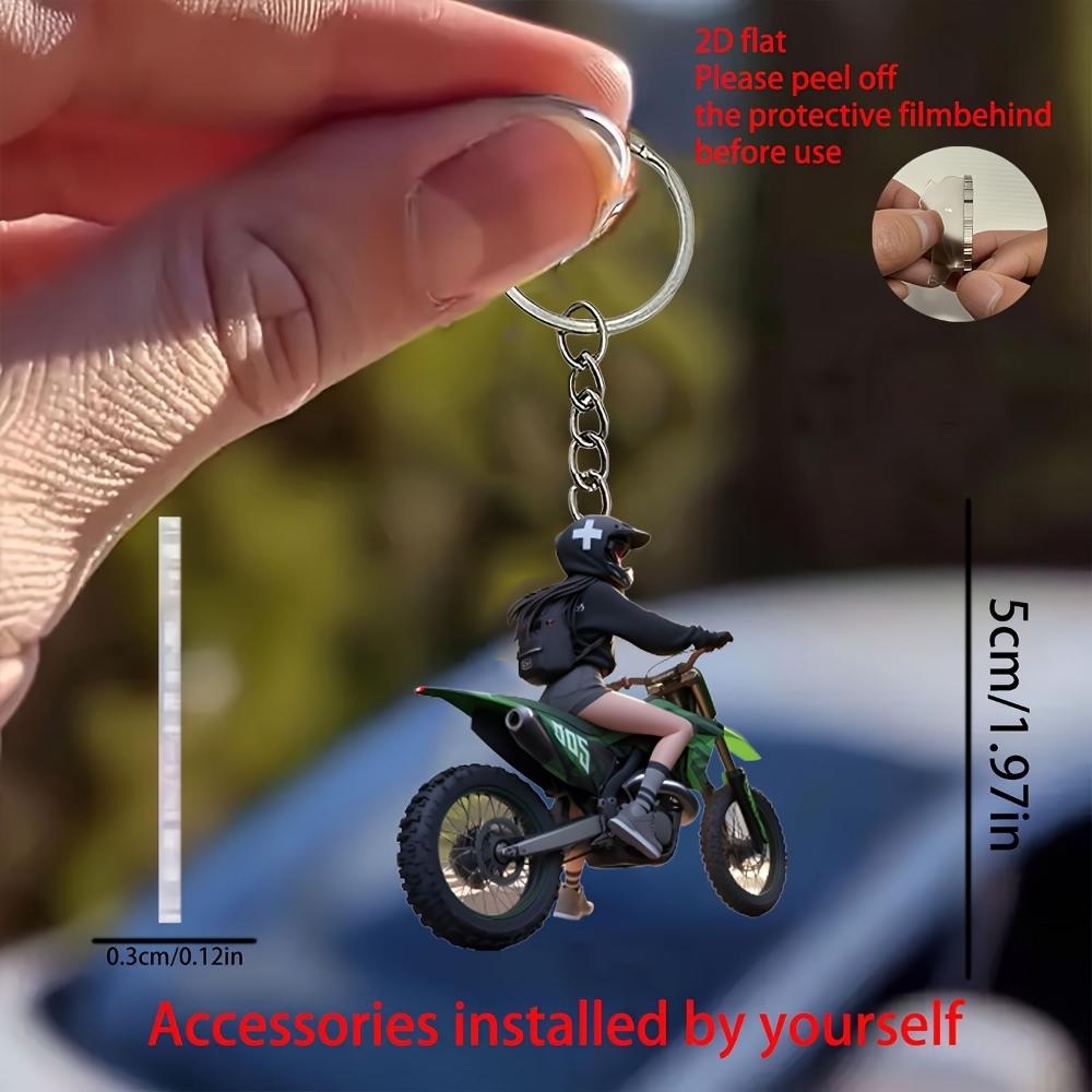 New Acrylic 2D Flat Personalized Off-road Motorcycle Rider Car Pendant Schoolbag Keychain Pendant