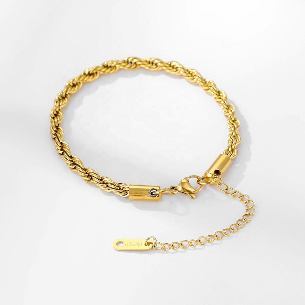 Fashion Men Women Waterproof Stainless Steel PVD18K Gold Twisted Chain Bracelet Twisted Hemp Rope Chain Bracelet