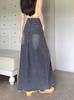 Spring Autumn Retro Plus Size High Waist A-line Denim Skirt for Women - Flattering Pear Shaped Figure & Slimming Belly Coverage